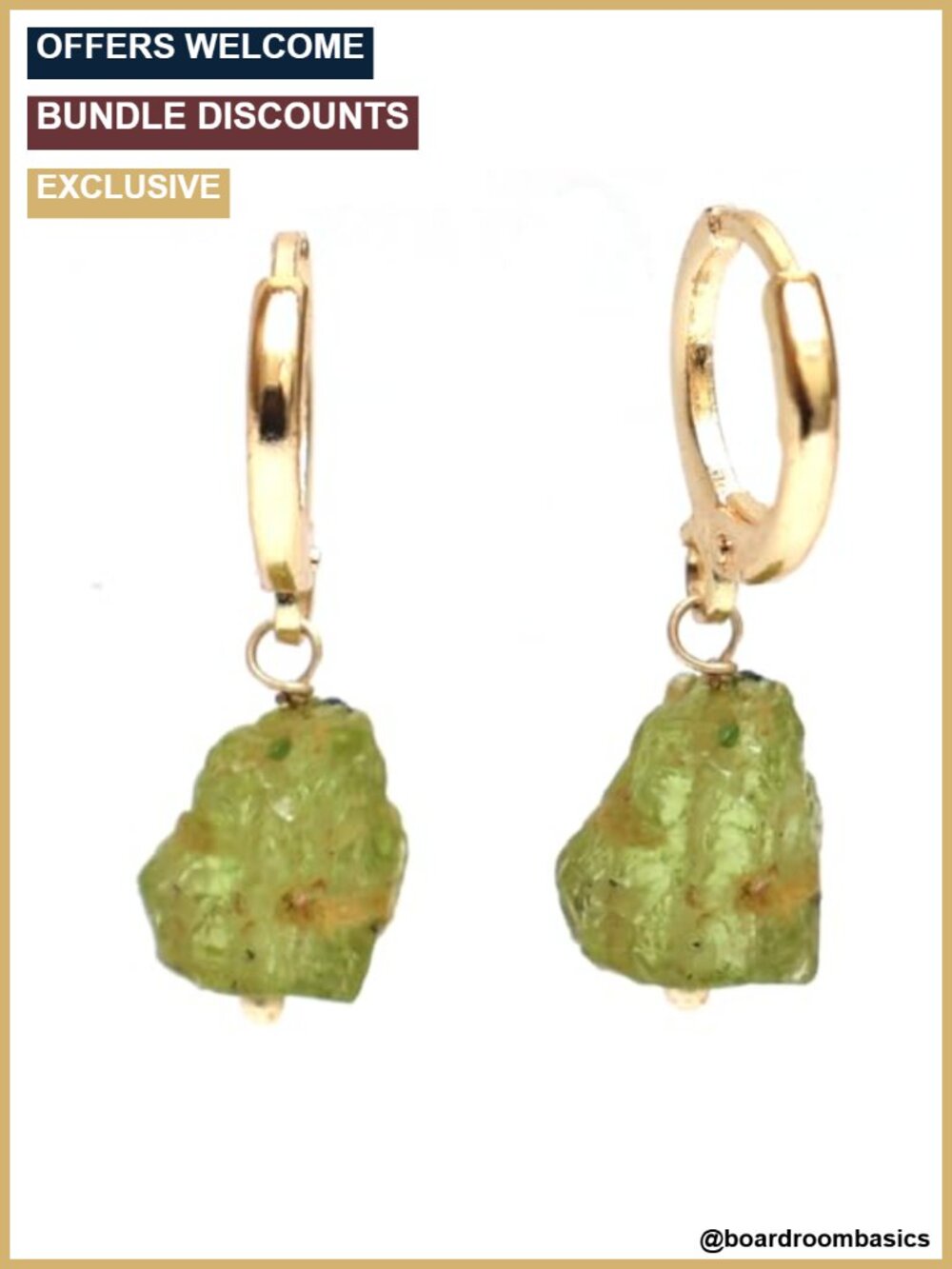 Raw Peridot Hoop Earrings Gold Plated Hypoallergenic Dangle Boho Handmade